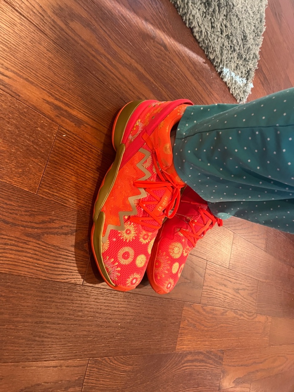 Men's Bright Orange Athletic Sneakers with Floral Pattern
